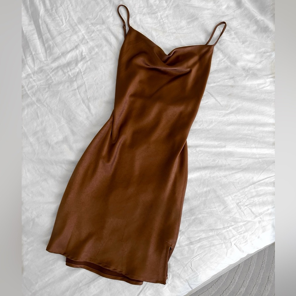 Princess Polly Brown Cowl Neck Mini Slip Dress